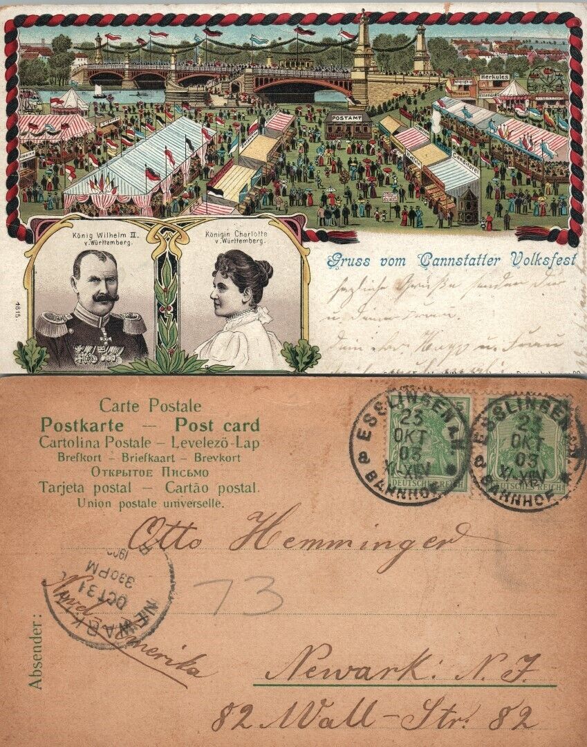 ANTIQUE POSTCARD w/ STAMPS - KING WILHELM II & QUEEN CHARLOTTE of WUETTEMBERG