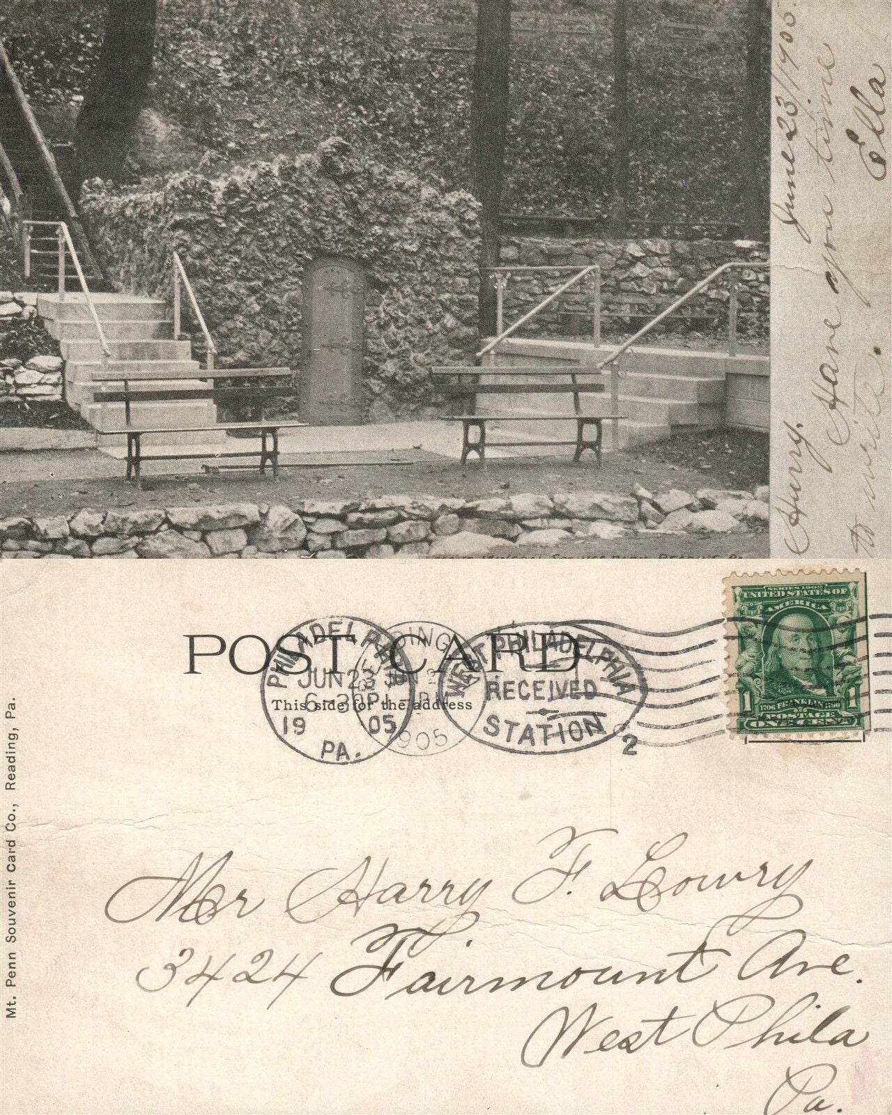 READING PA MINERAL SPRINGS PARK 1905 UNDIVIDED ANTIQUE POSTCARD