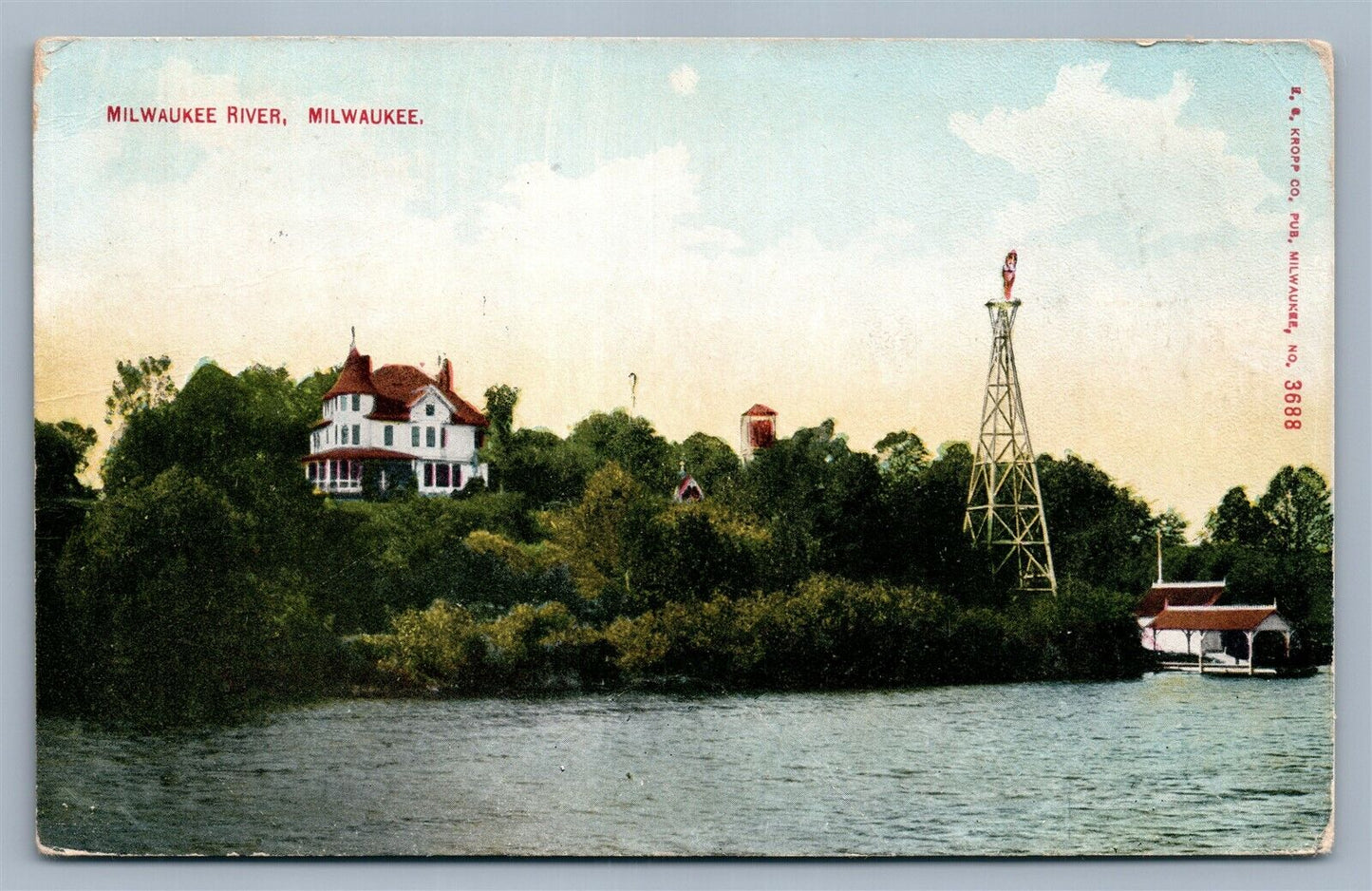 MILWAUKEE RIVER WI ANTIQUE POSTCARD