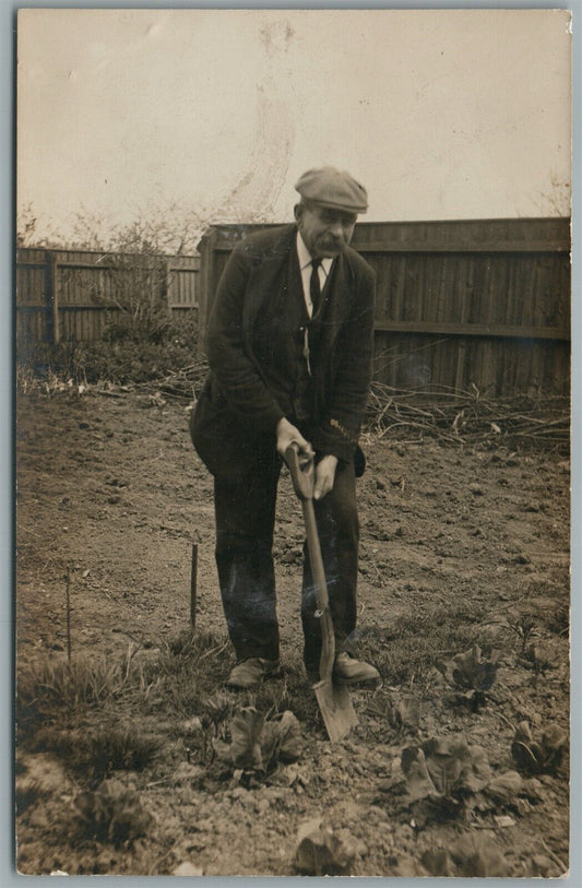 CABBAGE PLANTING ANTIQUE REAL PHOTO POSTCARD RPPC