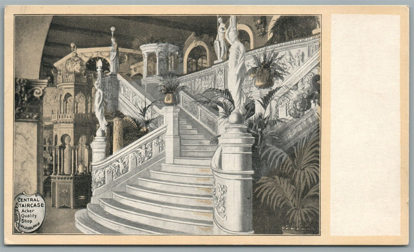 PHILADELPHIA PA ACKER QUALITY SHOP CENTRAL STAIRCASE ANTIQUE POSTCARD