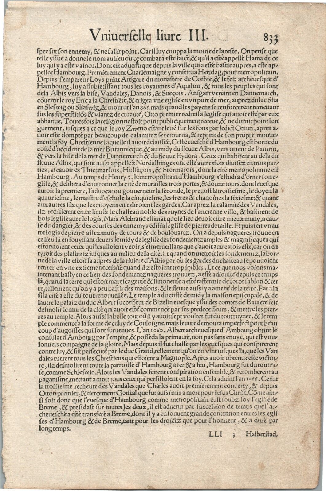 1575 HALBERSTADT GERMANY from BELLEFOREST EDITION of MUNSTER COSMOGRAPHY