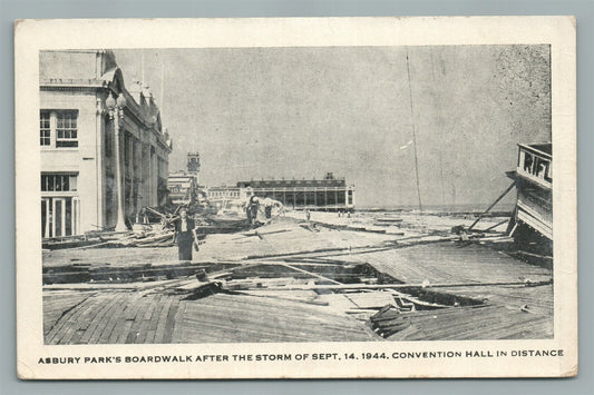 ASBURY PARK NJ BOARDWALK AFTER STORM 1944 CONVENTION HALL VINTAGE POSTCARD
