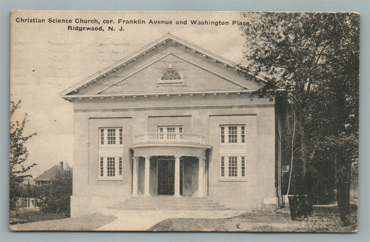RIDGEWOOD NJ CHRISTIAN SCIENCE CHURCH VINTAGE POSTCARD