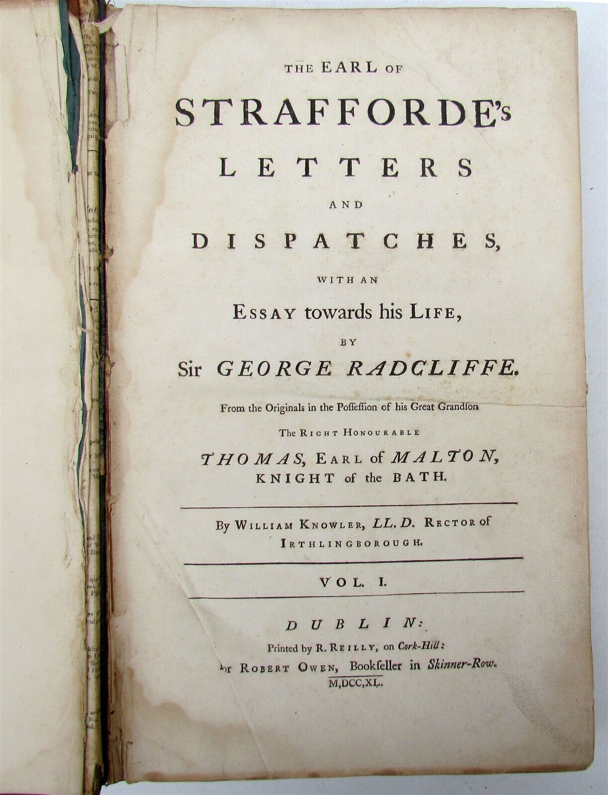 1740 STAFFORDE'S LETTERS & DISPATCHES by WILLIAM KNOWLER 2 FOLIO VOLUMES antique