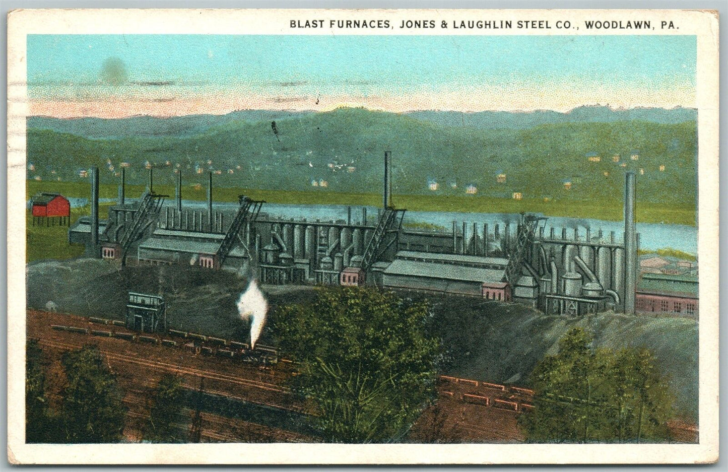 WOODLAWN PA BLAST FURNACES JONES & LAUGHLIN STEEL CO. 1926 VINTAGE POSTCARD