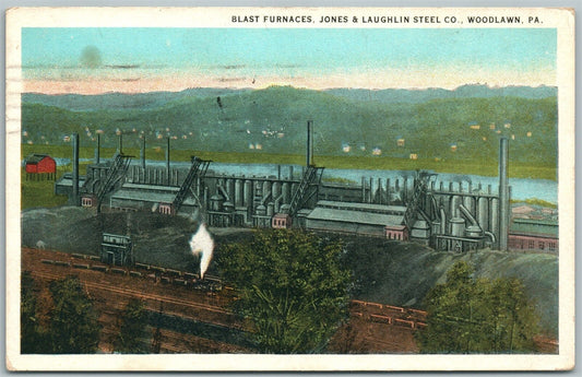 WOODLAWN PA BLAST FURNACES JONES & LAUGHLIN STEEL CO. 1926 VINTAGE POSTCARD