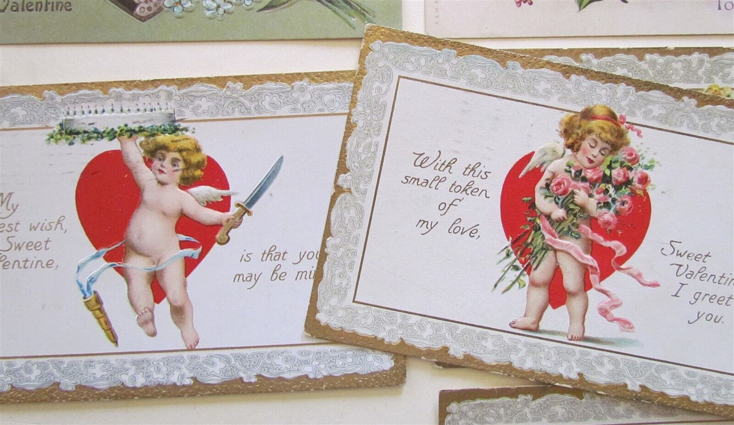 LOT of 12 VALENTINE ANTIQUE EMBOSSED POSTCARDS w/ CUPIDS DOG COUPLES