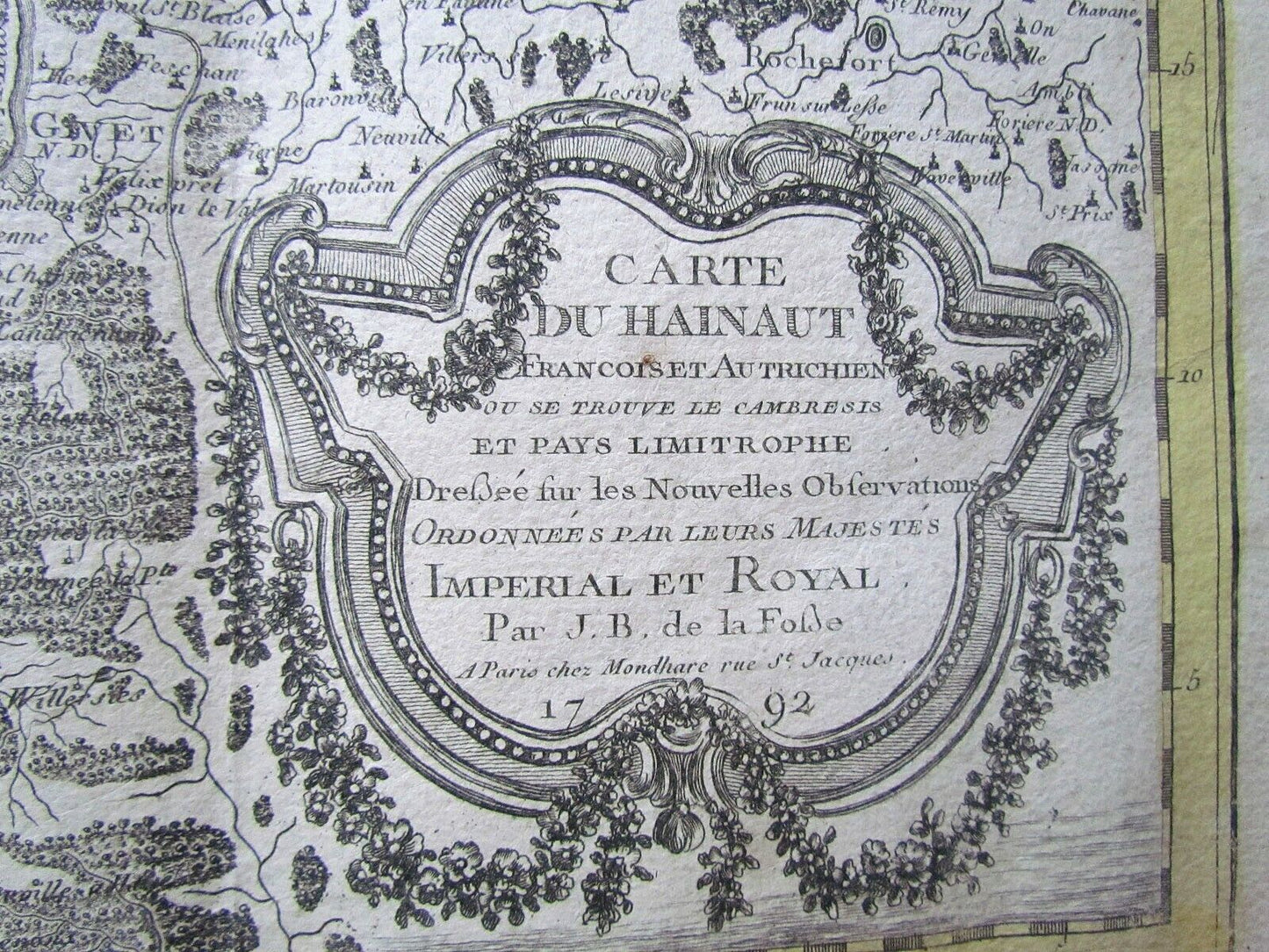 1792 ANTIQUE MAP - HAINAUT BELGIUM 31 by 22" ORIGINAL