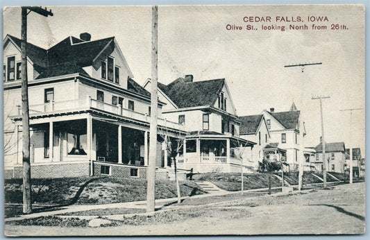 CEDAR FALLS IA OLIVE STREET LOOKING NORTH ANTIQUE POSTCARD