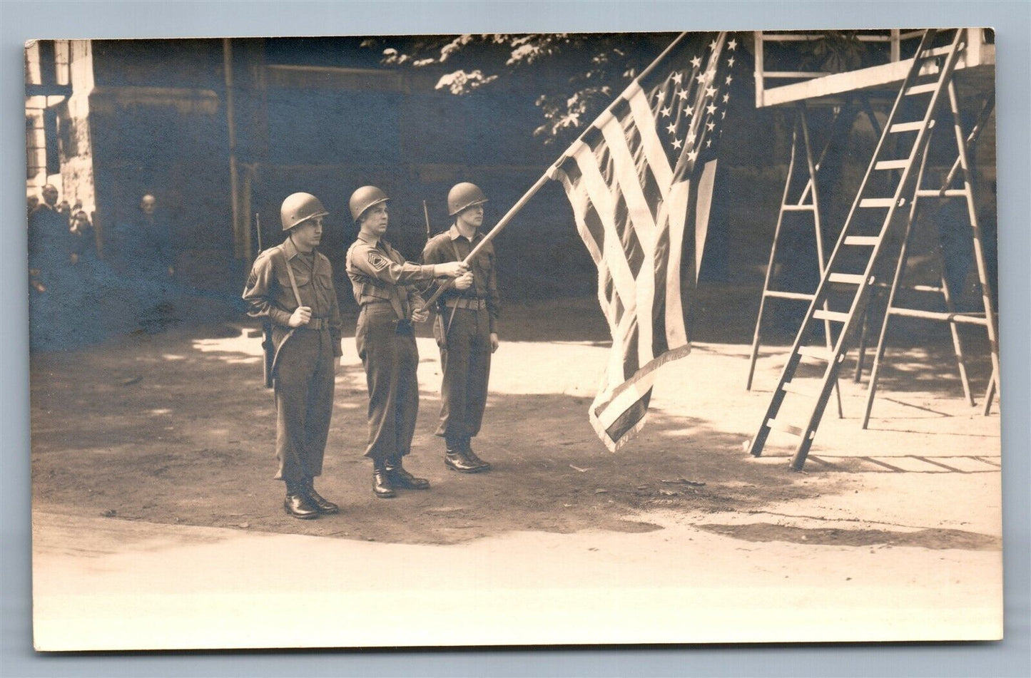 AMERICAN FLAG PRESENTATION MILITARY PATRIOTIC VINTAGE REAL PHOTO POSTCARD RPPC