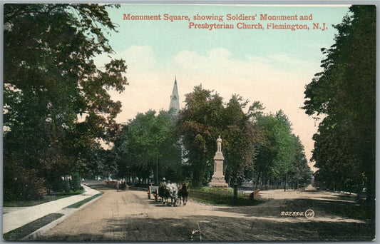 FLEMINGTON NJ PRESBYTERIAN CHURCH MONUMENT SQUARE ANTIQUE POSTCARD