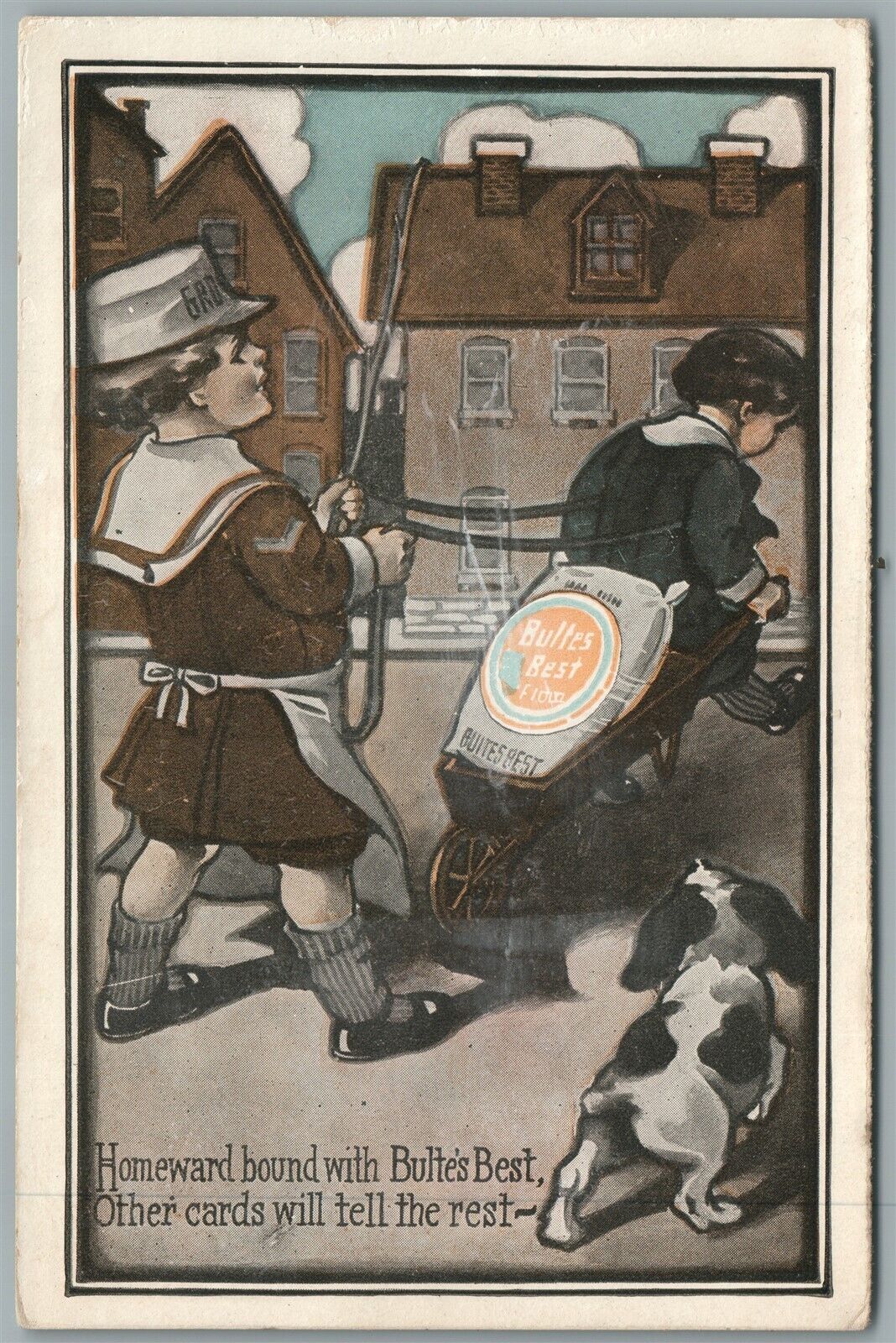 BULTE'S FLOUR ADVERTISING COMIC ANTIQUE POSTCARD w/ DOG