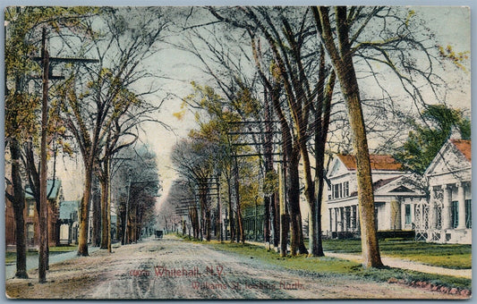 WHITEHALL NY WILLIAMS STREET 1908 ANTIQUE POSTCARD w/ CORK CANCEL