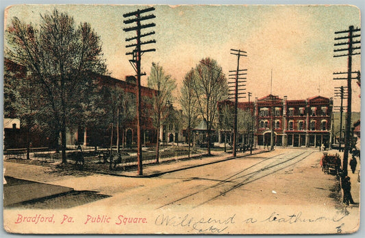 BRADFORD PA PUBLIC SQUARE 1906 ANTIQUE POSTCARD