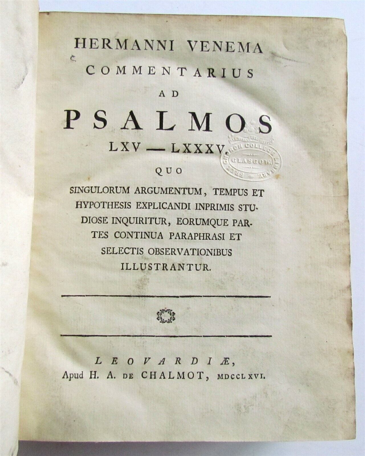 1766 Commentarius ad Psalmos by HERMAN VENEMA antique VELLUM BINDING in LATIN