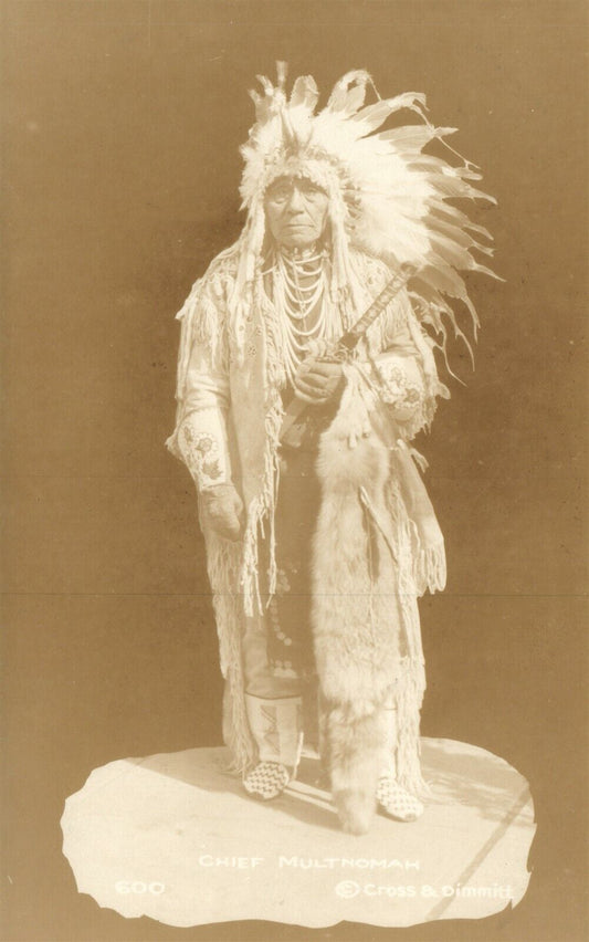 AMERICAN MULTNOMAH INDIAN CHIEF ANTIQUE REAL PHOTO POSTCARD RPPC