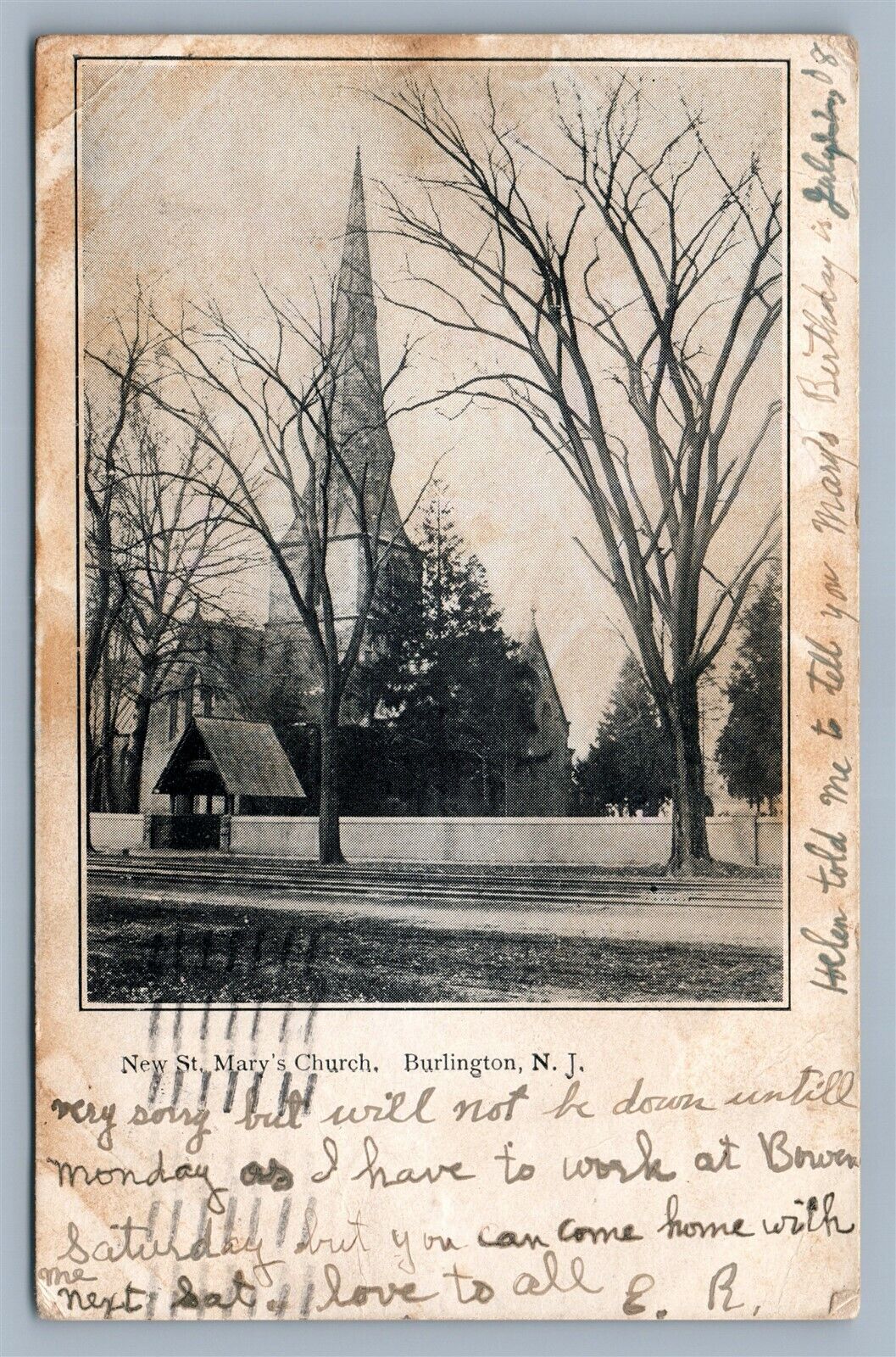 BURLINGTON NJ ST.MARY'S CHURCH ANTIQUE POSTCARD