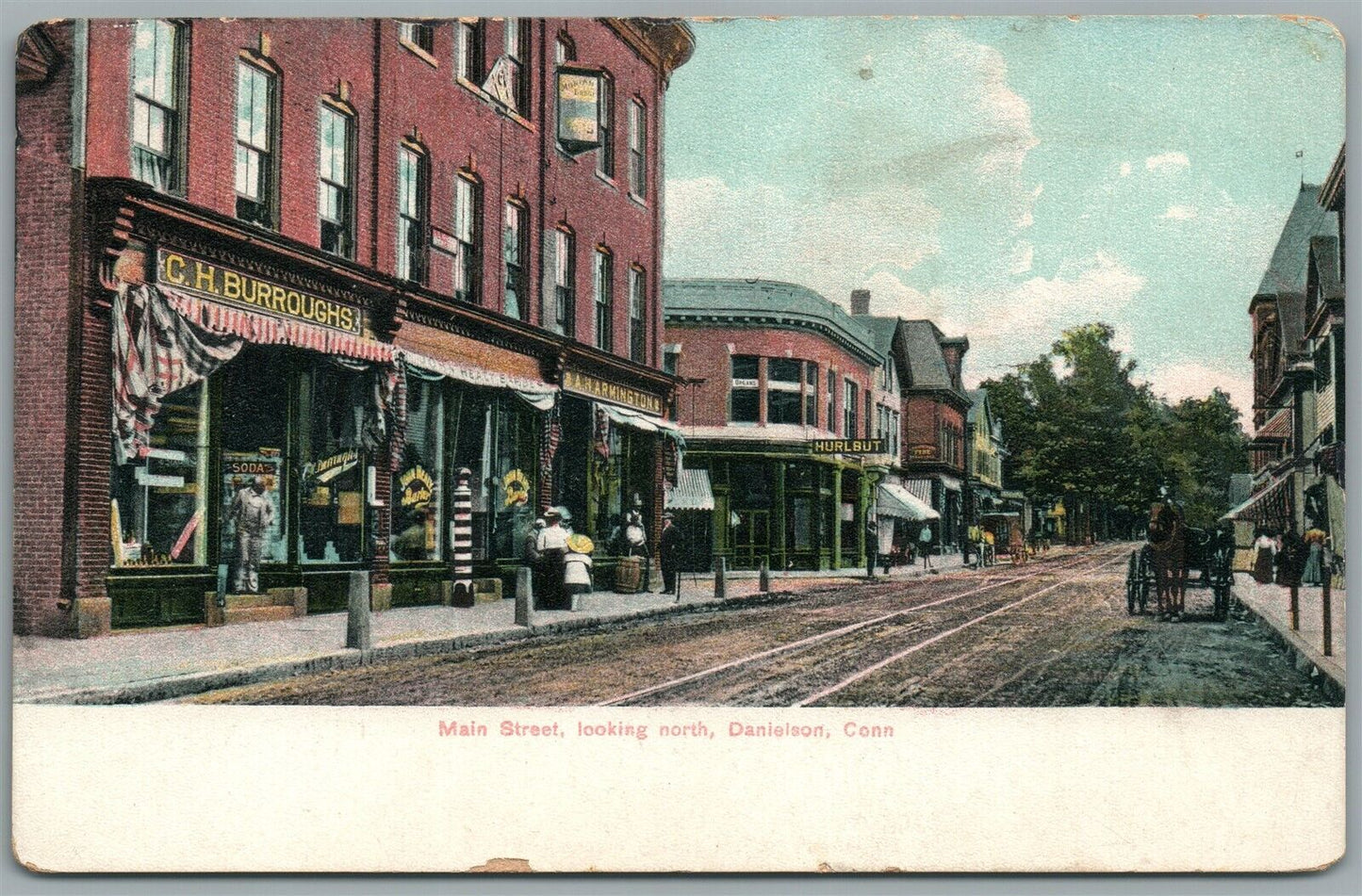 DANIELSON CT MAIN STREET LOOKING NORTH ANTIQUE POSTCARD