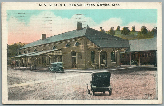 NORWICH CT RAILROAD STATION RAILWAY TRAIN DEPOT ANTIQUE POSTCARD