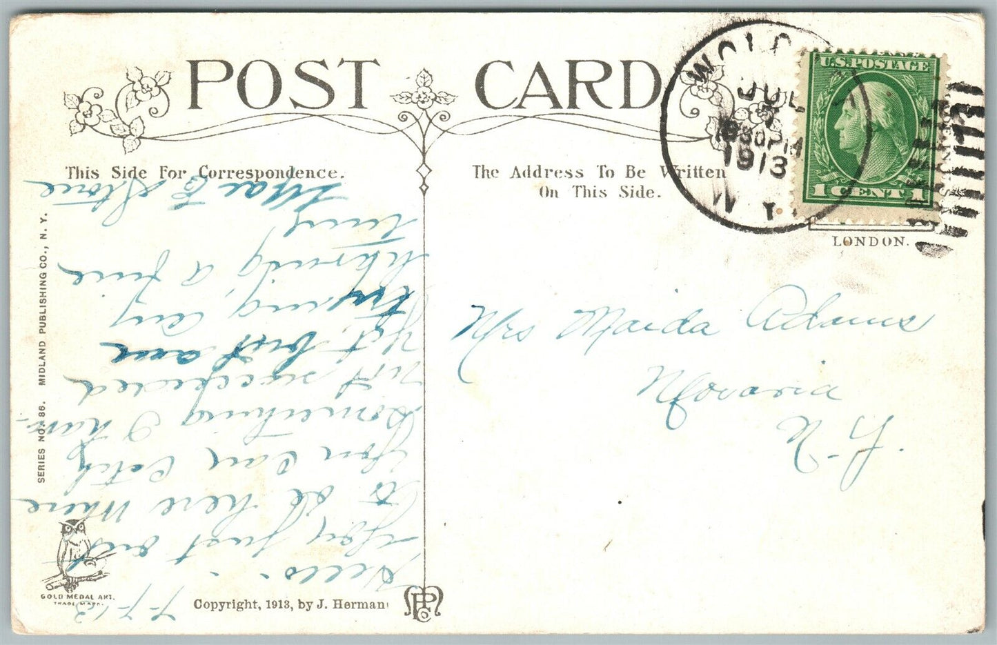 WOCKOTT N.Y. EXAGGERATED FISHING 1913 ANTIQUE POSTCARD CORK CANCEL