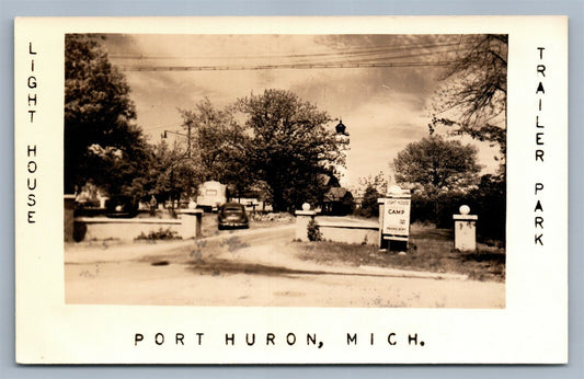 PORT HURON MI TRAILER PARK LIGHT HOUSE VINTAGE REAL PHOTO POSTCARD RPPC