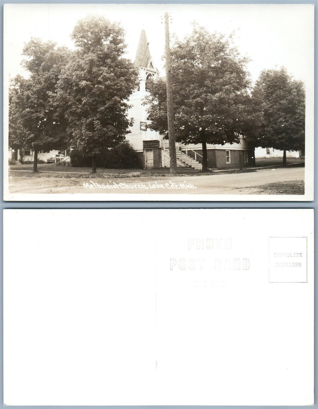 LAKE CITY MI METHODIST CHURCH ANTIQUE REAL PHOTO POSTCARD RPPC