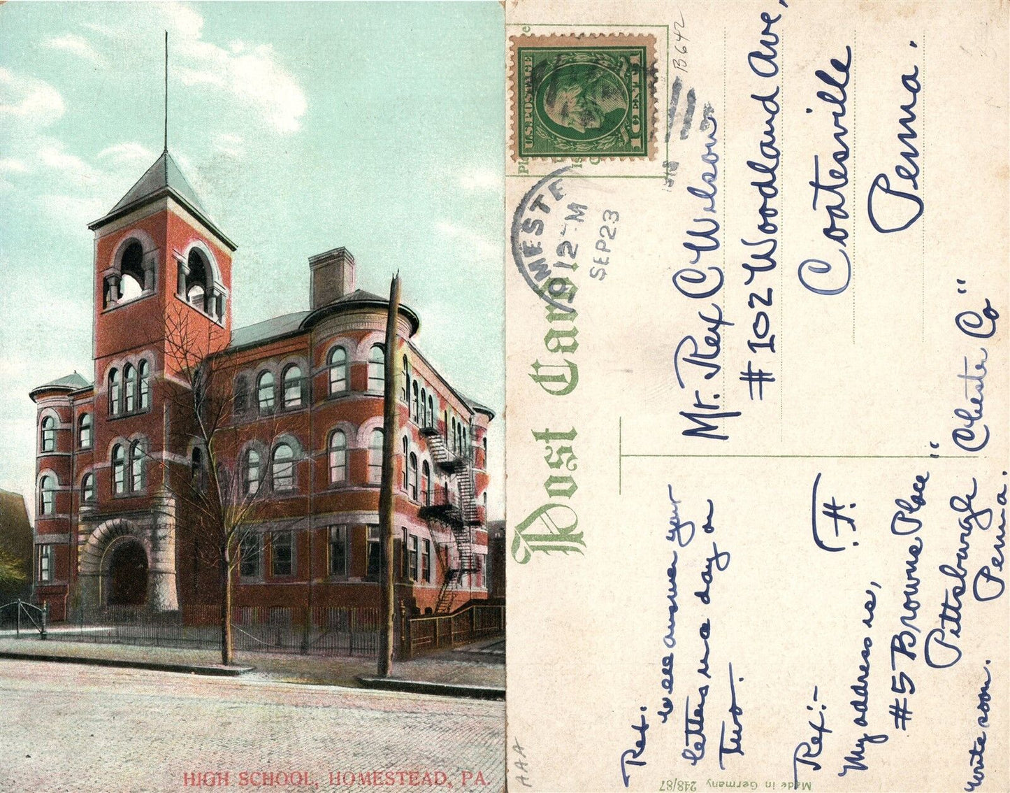 HOMESTEAD PA HIGH SCHOOL ANTIQUE POSTCARD
