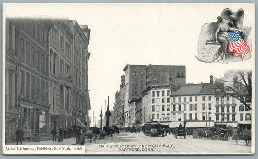 HARTFORD CT MAIN STREET NORTH ANTIQUE POSTCARD by ARTHUR LIVINGSTON