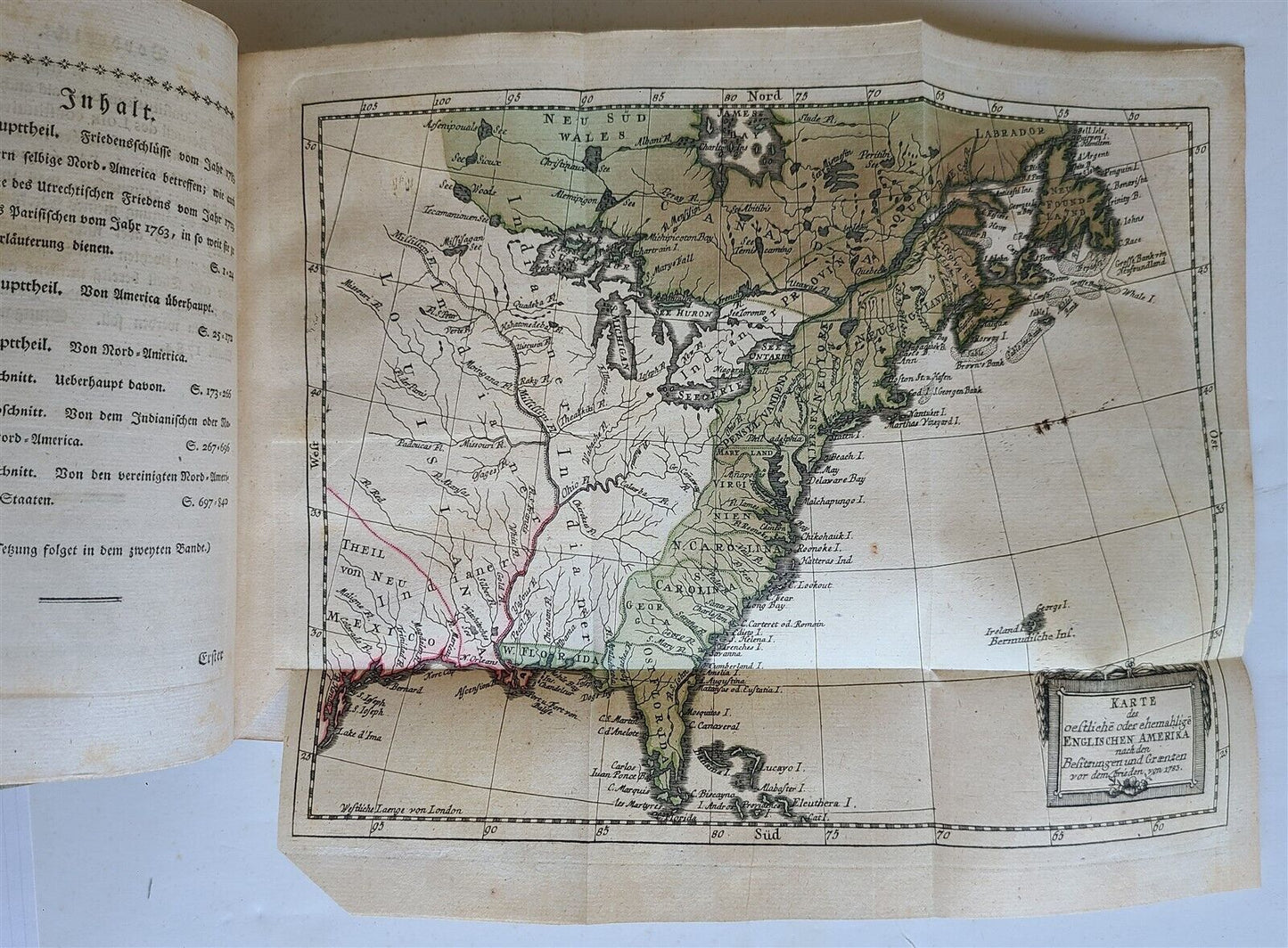 1784 NORTH AMERICA AFTER PEACE AGREEMENT antique ILLUSTRATED w/ MAP in GERMAN