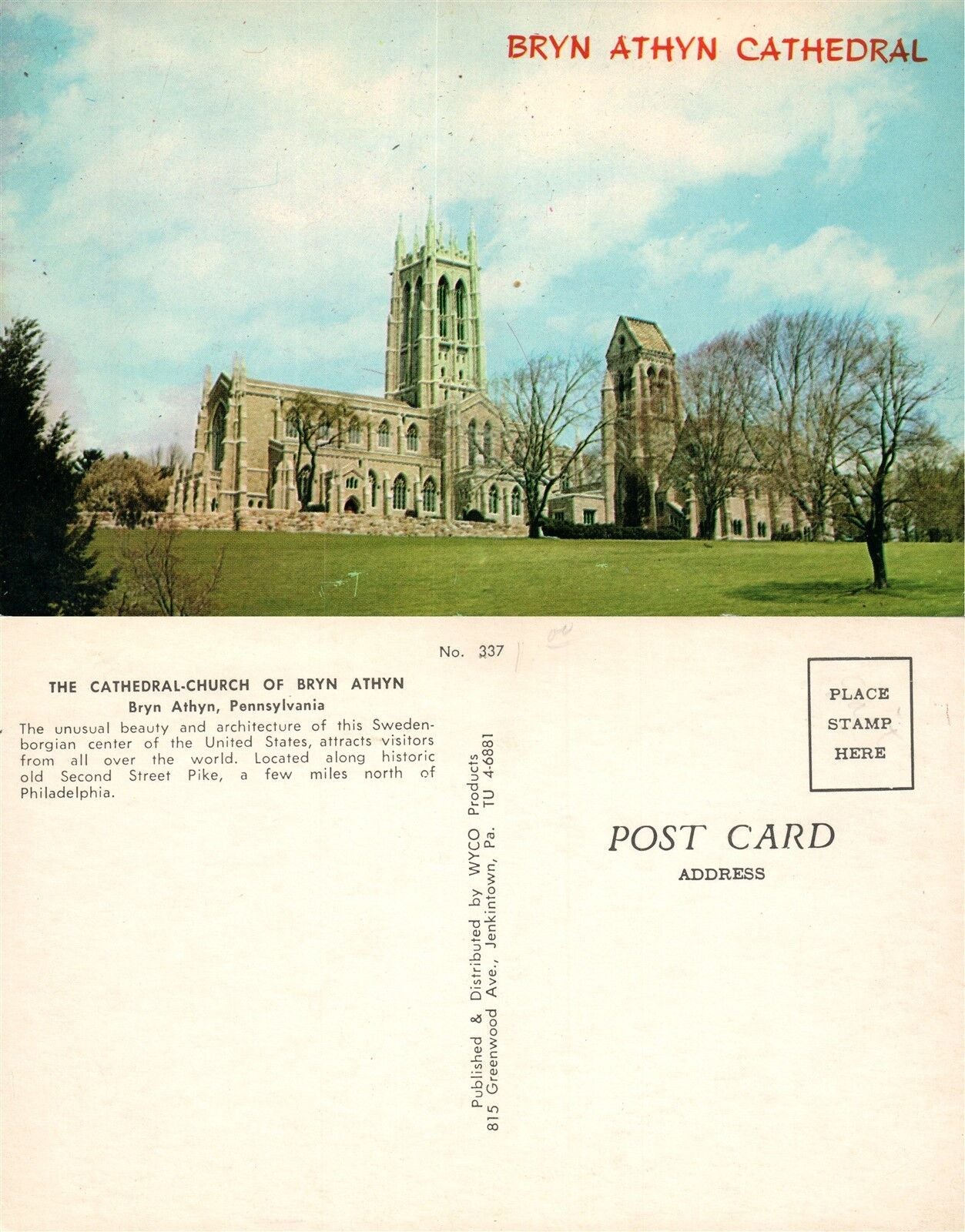 BRYN ATHYN CATHEDRAL PA VINTAGE POSTCARD