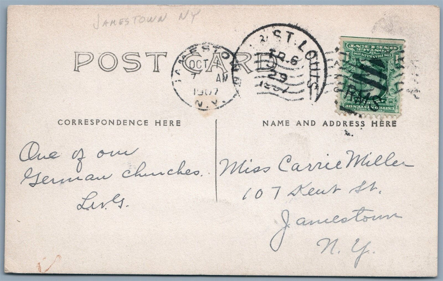 JAMESTOWN NY EVANGELICAL CHURCH 1907 ANTIQUE REAL PHOTO POSTCARD RPPC