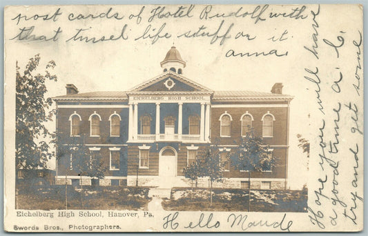 HANOVER PA EICHELBERG HIGH SCHOOL ANTIQUE REAL PHOTO POSTCARD RPPC
