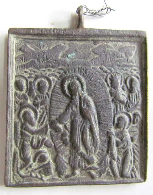 RUSSIAN icon of DESCENT TO THE HELL BRONZE ANTIQUE 18th century