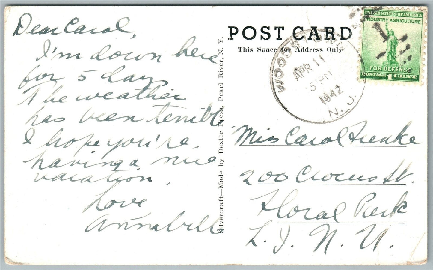 WOODSTOWN NJ RESIDENTIAL SECTION & HIGH SCHOOL 1942 VINTAGE POSTCARD