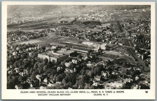 OLEAN NY RAILROAD YARDS HIGH SCHOOL GLASS CO. VINTAGE REAL PHOTO POSTCARD RPPC