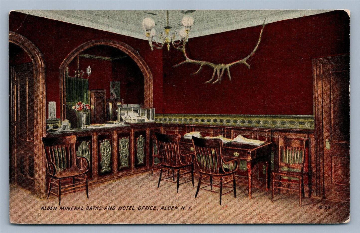 ALDEN NY MINERAL BATHS & HOTEL OFFICE ANTIQUE POSTCARD