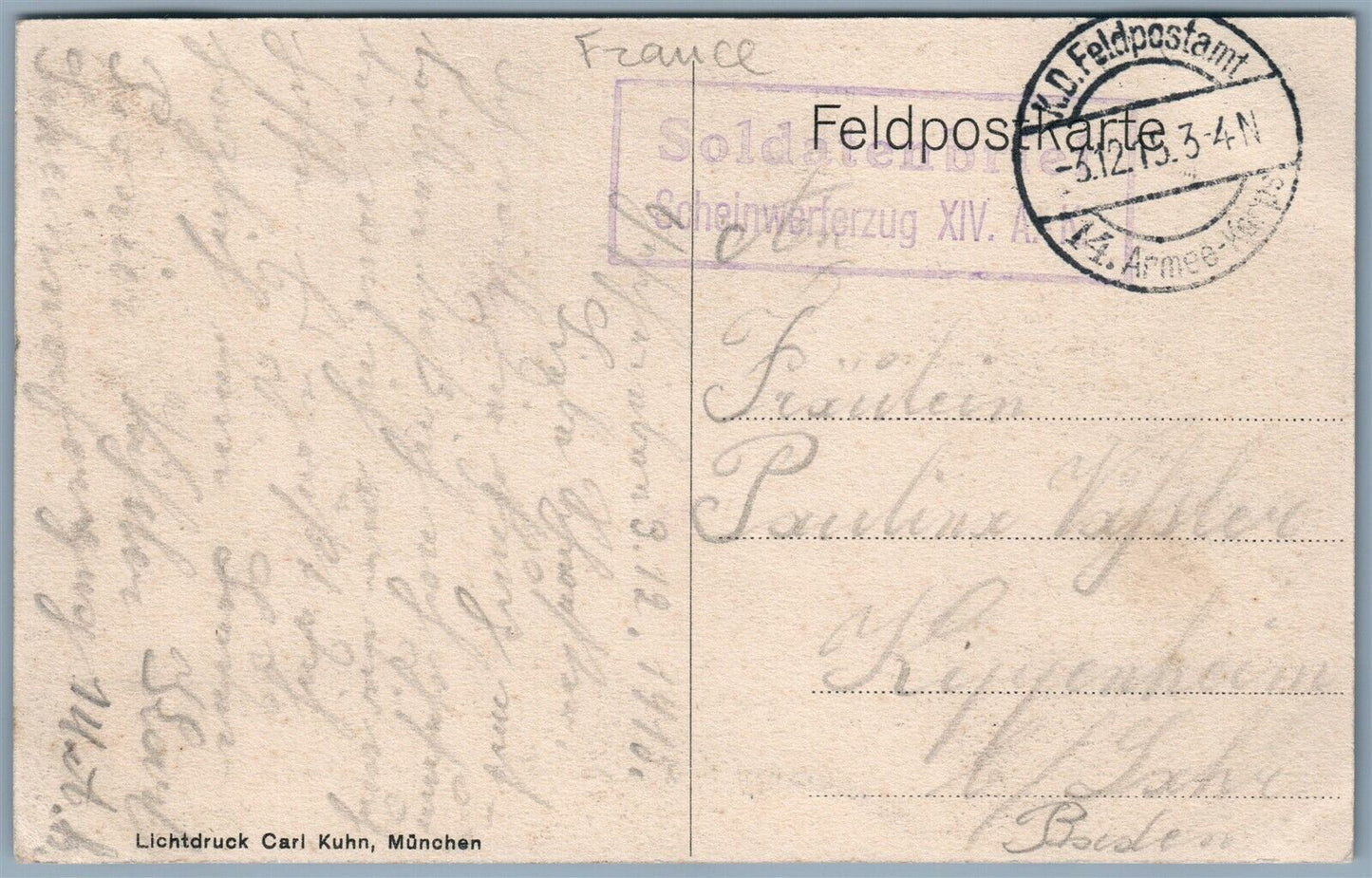 GERMAN WWI MILITARY FELDPOST 1915 ANTIQUE POSTCARD PLACE TURENNE SEDAN FRANCE