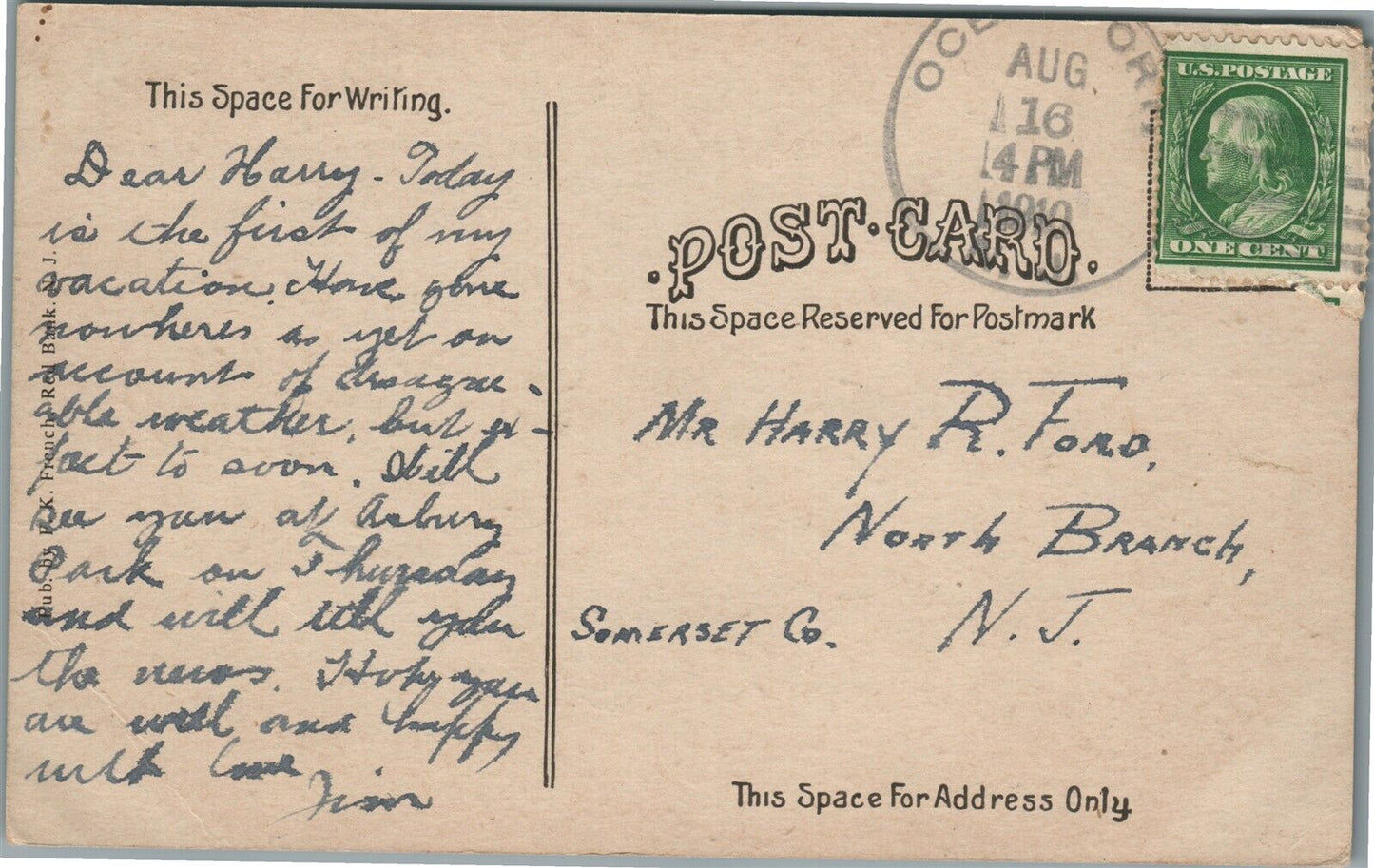 OCEANPORT NJ SHREWSBURY RIVER ANTIQUE POSTCARD