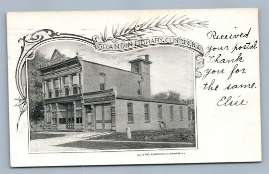 CLINTION NJ GRANDIN LIBRARY ANTIQUE POSTCARD