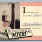 ASHLAND OH MYERS & BRO. CO. ADVERTISING VINTAGE POSTCARD