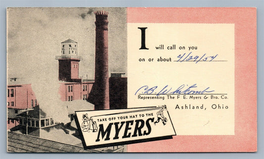 ASHLAND OH MYERS & BRO. CO. ADVERTISING VINTAGE POSTCARD