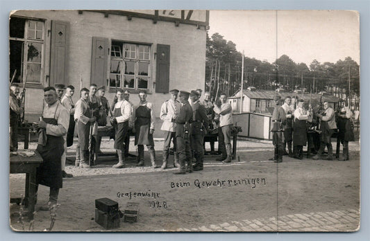 1928 GERMAN SOLDIERS GUN CLEANING VINTAGE REAL PHOTO POSTCARD RPPC