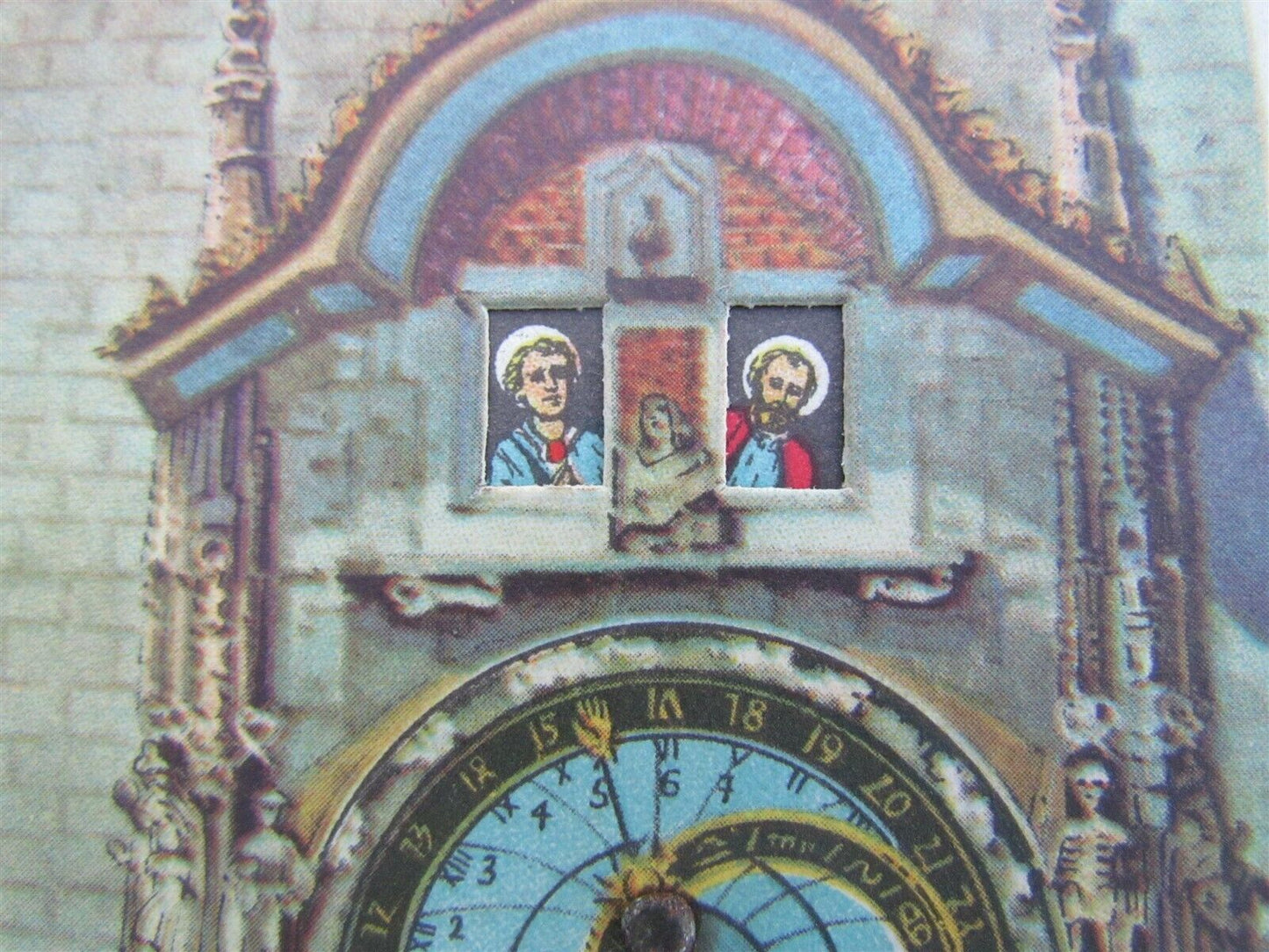 PRAGUE ASTRONOMICAL CLOCK MECHANICAL ANTIQUE CZECH POSTCARD w/ rotating figures