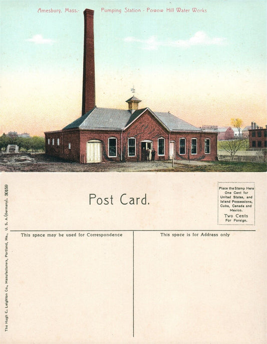 AMESBURY MA PUMPING STATION POWOW HILL WATER WORKS ANTIQUE POSTCARD