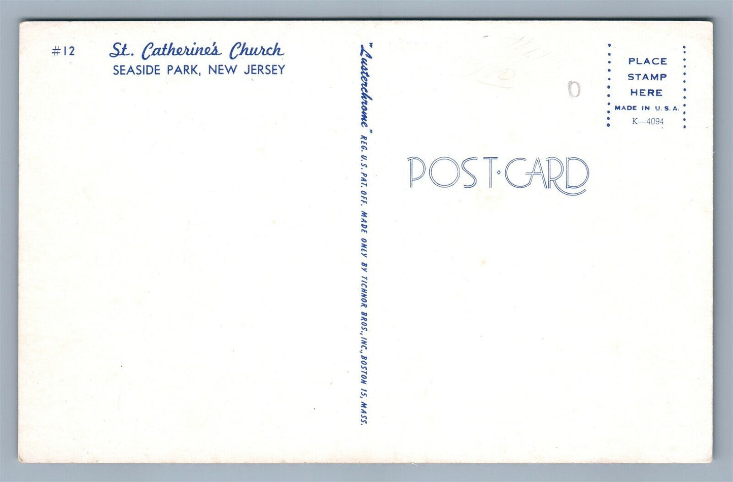SEASIDE HEIGHTS NJ ST.CATHERINE'S CHURCH VINTAGE POSTCARD