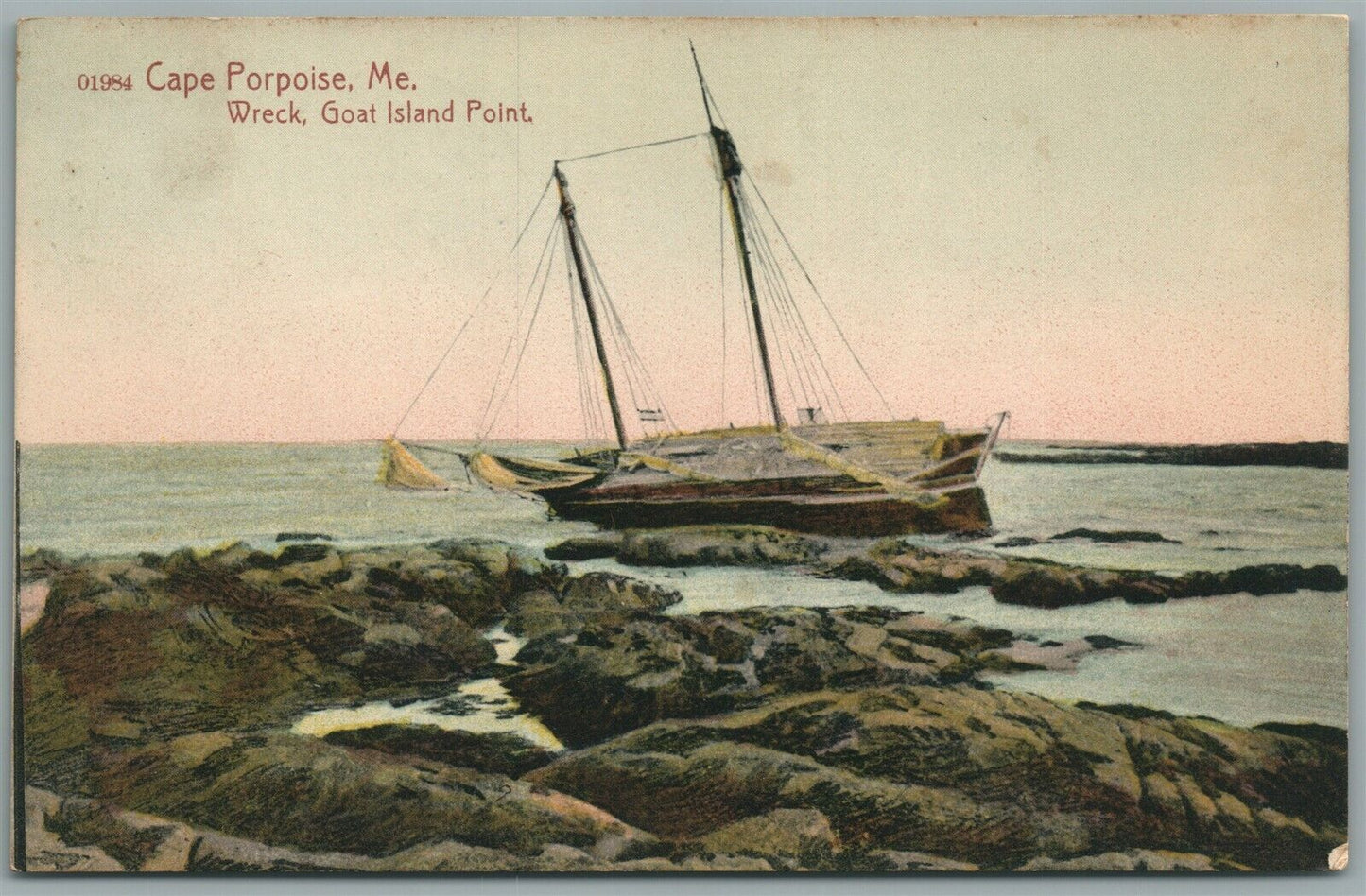 CAPE PORPOISE ME GOAT ISLAND POINT WRECK ANTIQUE POSTCARD