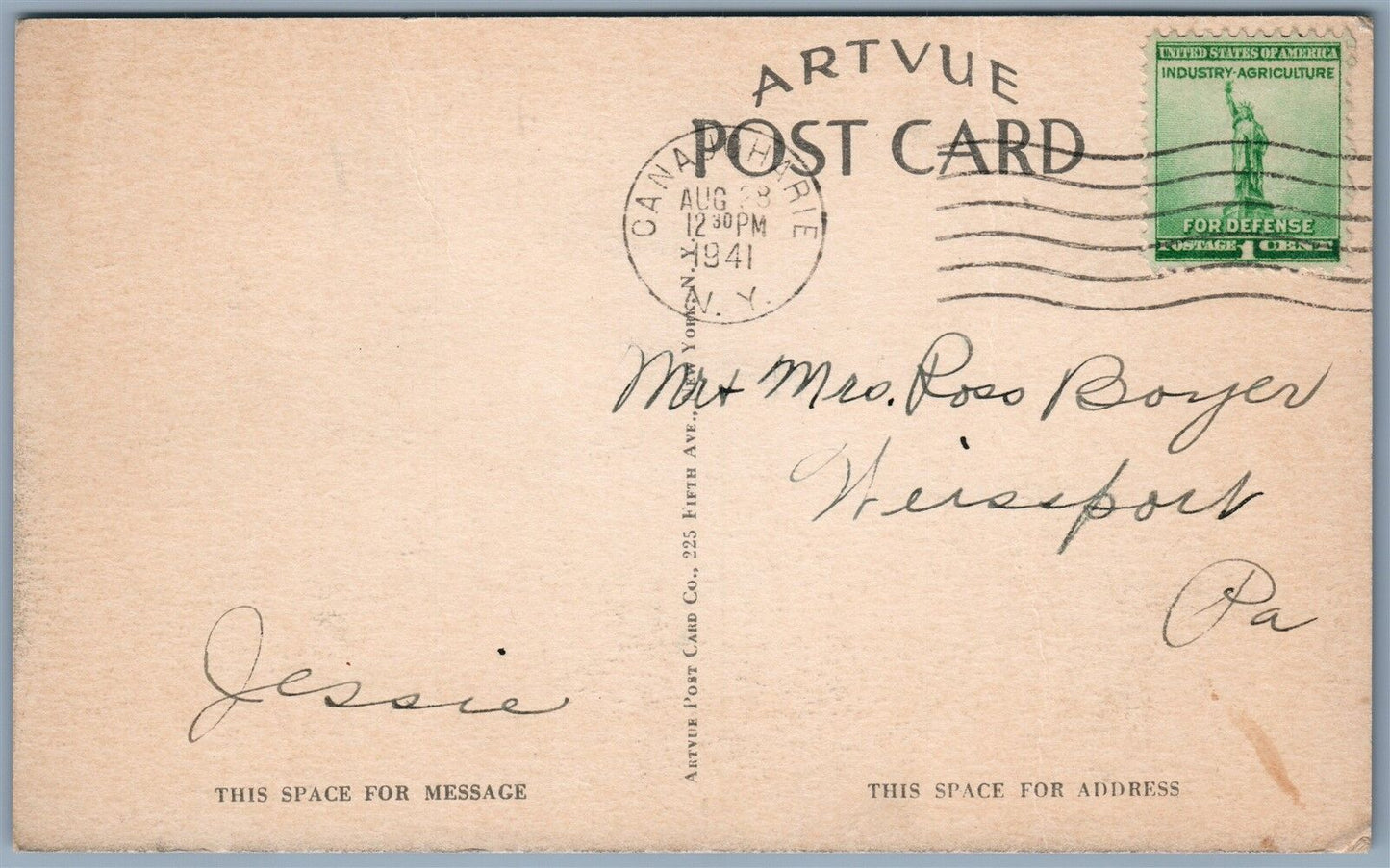 CANAJOHARIE NY ARKELL MEMORIAL LIBRARY 1941 VINTAGE POSTCARD