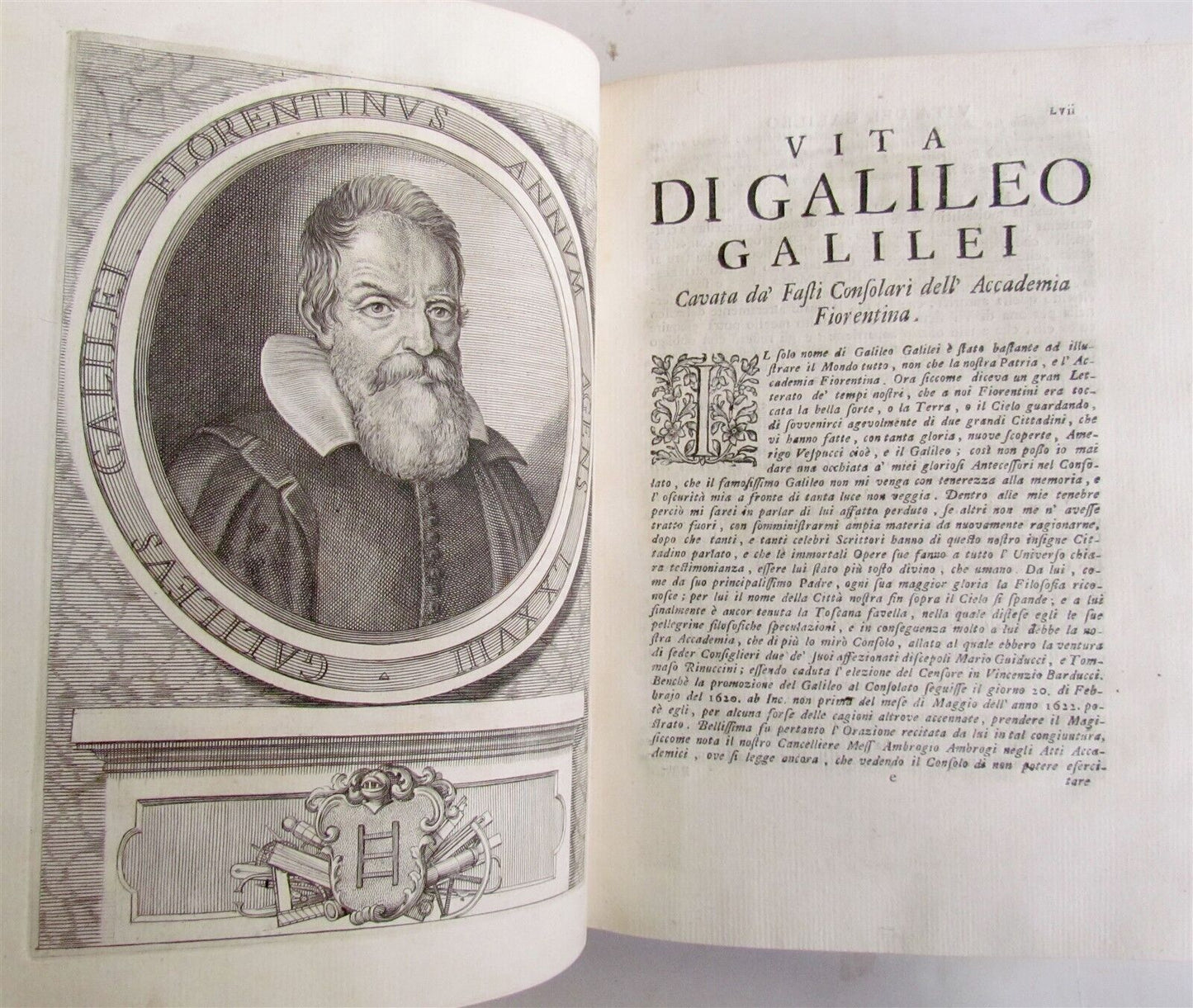 1718 GALILEO GALILEI 3 volumes OPERE illustrated VELLUM BOUND antique SCARCE