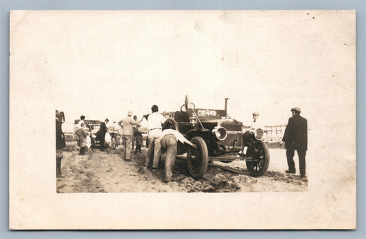 EARLY CAR CHECKING VINTAGE REAL PHOTO POSTCARD RPPC